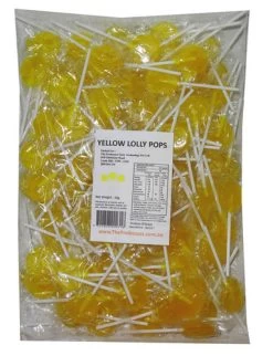 Sweet Treats Flat Pops - Single Colour - Yellow (1kg Bag - Approx 125pc)