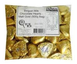 Belgian Milk Chocolate Hearts - Matte Gold (500g Bag)