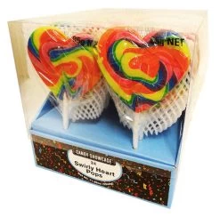 Candy Showcase Mega Swirl Heart Pops - Rainbow (24 X 85g In A Box)