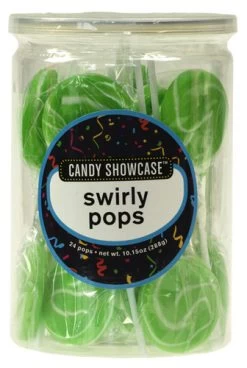 Candy Showcase Swirly Pops - Green And White (24 X 12g Pops In A Tub)