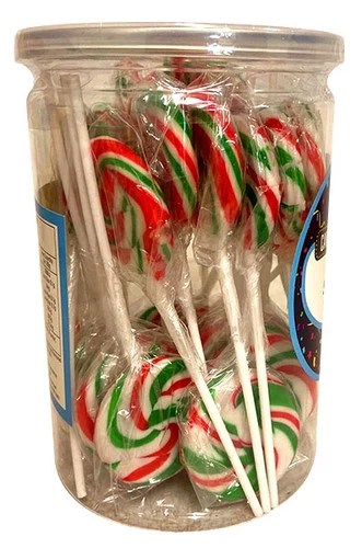 Candy Showcase Swirly Pops - Red, Green & White (24 X 12g Pops In A Tub)