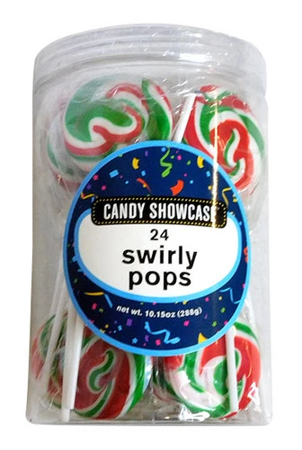 Candy Showcase Swirly Pops - Red, Green & White (24 X 12g Pops In A Tub) - Image 2