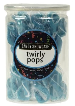 Candy Showcase Twirly Pops - Blue And White (24 X 12g Pops In A Tub)