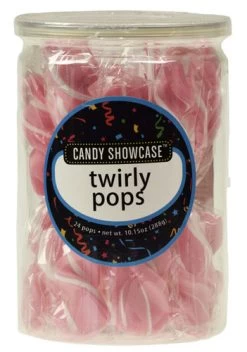Candy Showcase Twirly Pops - Pink And White (24 X 12g Pops In A Tub)