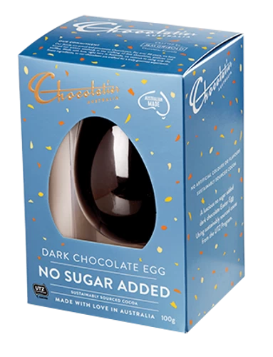 Chocolatier - Fairtrade No Added Sugar (Stevia) Dark Chocolate Egg (100g ) 1 Chocolatier - Fairtrade No Added Sugar (Stevia) Dark Chocolate Egg (100g )