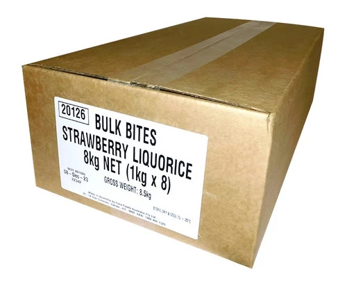 Fyna Strawberry Liquorice Bites (8 X 1kg Bags) 1 Fyna Strawberry Liquorice Bites (8 X 1kg Bags)