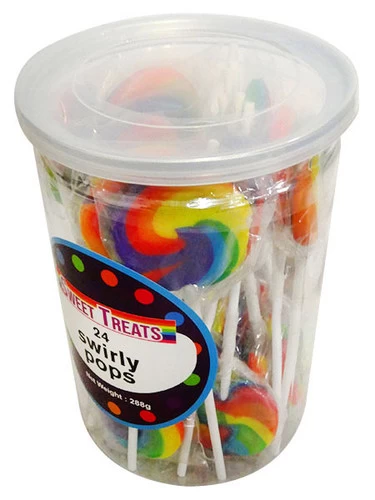 Sweet Treats Small Swirly Pops - Rainbow - 4cm Wide (24 X 12g In A Tub) 1 Sweet Treats Small Swirly Pops - Rainbow - 4cm Wide (24 X 12g In A Tub)