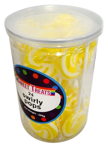 Sweet Treats Small Swirly Pops - Yellow - 4cm Wide (24 X 12g In A Tub)
