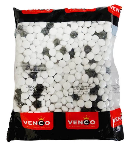 Venco Dutch Licorice -Zwart Witjes(Black& White) (1kg Bag) - Image 2