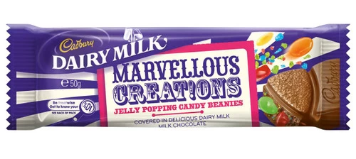 Cadbury Dairy Milk Marvellous Creations - Jelly Popping Candy Beanies (50g Bar X 48pc Box) 1 Cadbury Dairy Milk Marvellous Creations - Jelly Popping Candy Beanies (50g Bar X 48pc Box)