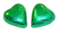 Chocolate Gems - Chocolate Hearts - Green Foil (500g Bag / Approx 60 Pieces)