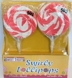 Sweet Treats Swirly Lollipops - Pink (10 X 50g)